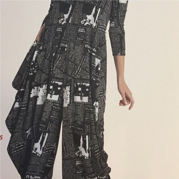 IC By Connie K Newspaper print women's jumpsuit Harem pants Medium Art to Wear - Picture 1 of 15